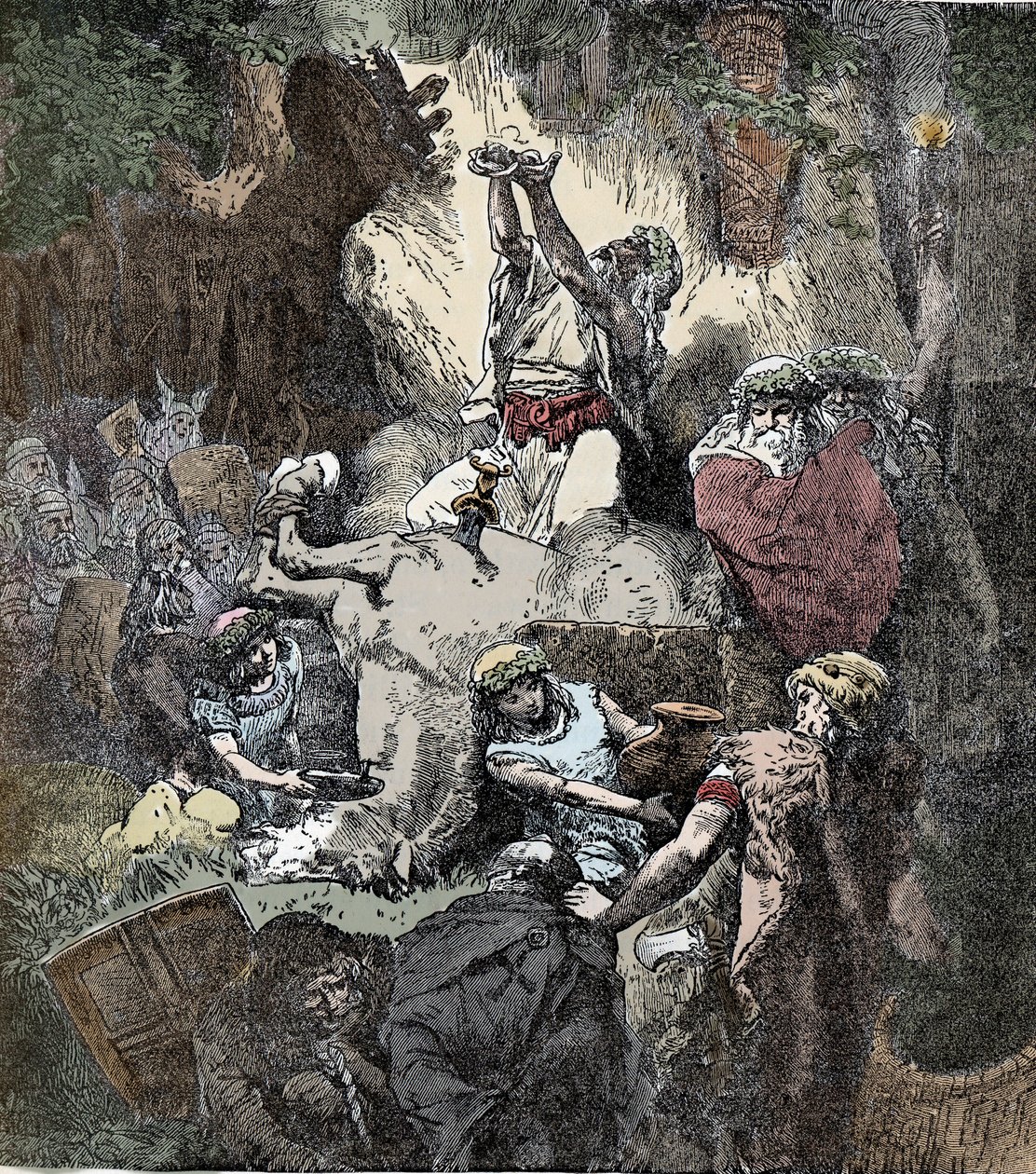Ofring til Heathen Deities - Celtic Civilization: Sacrifice of a Horse to the Deities of Fertility af Unknown artist
