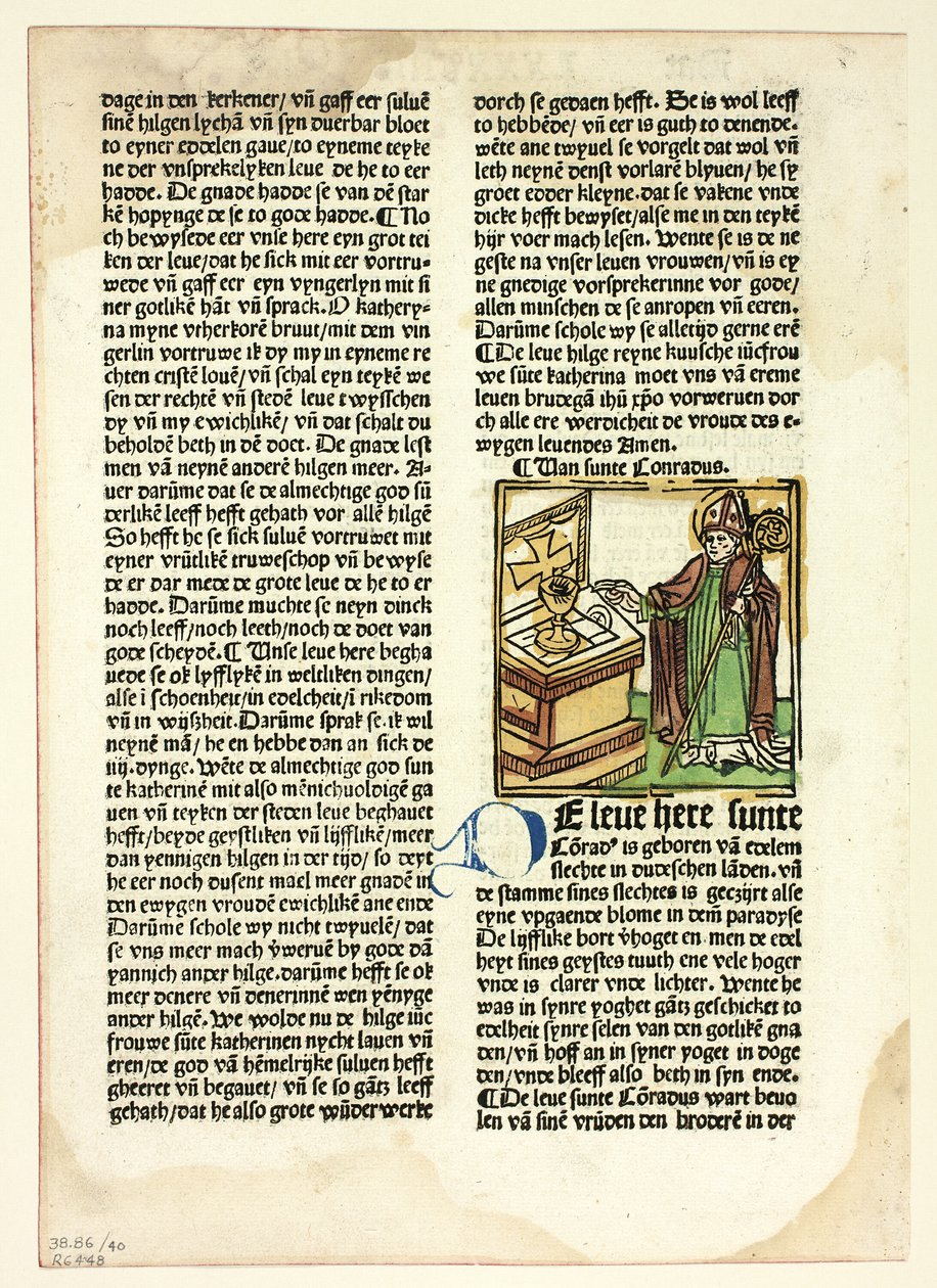 Sankt Conrad fra Der Heiligen Leben, Winterteil (De helliges liv, vintertid), plade 40 fra Træsnit fra bøger fra det 15. århundrede af Unknown artist