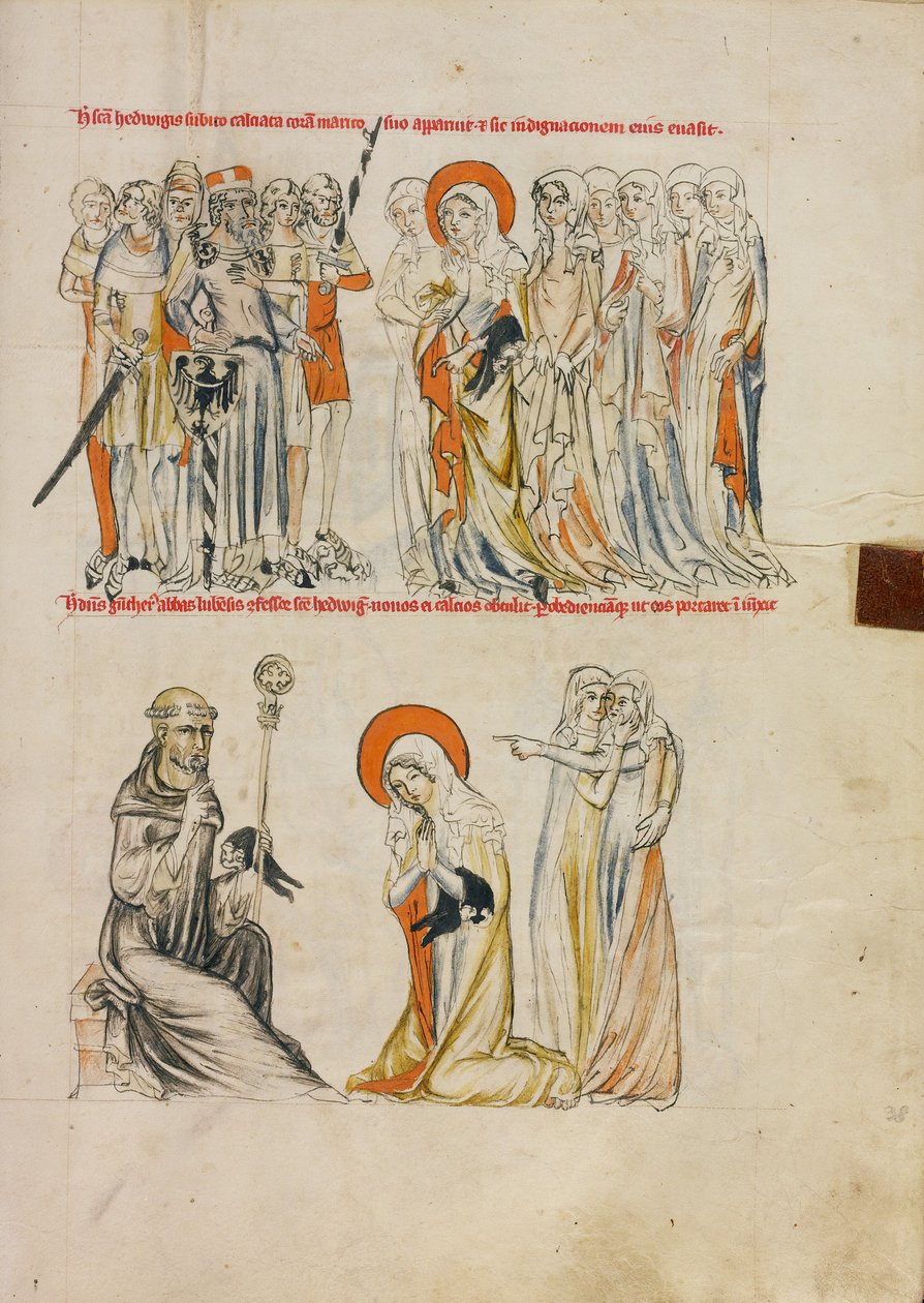 Sankt Hedvig modtager sko på mirakuløs vis; abbed Gunther af Leubus overrækker sko til Sankt Hedvig af Unknown artist