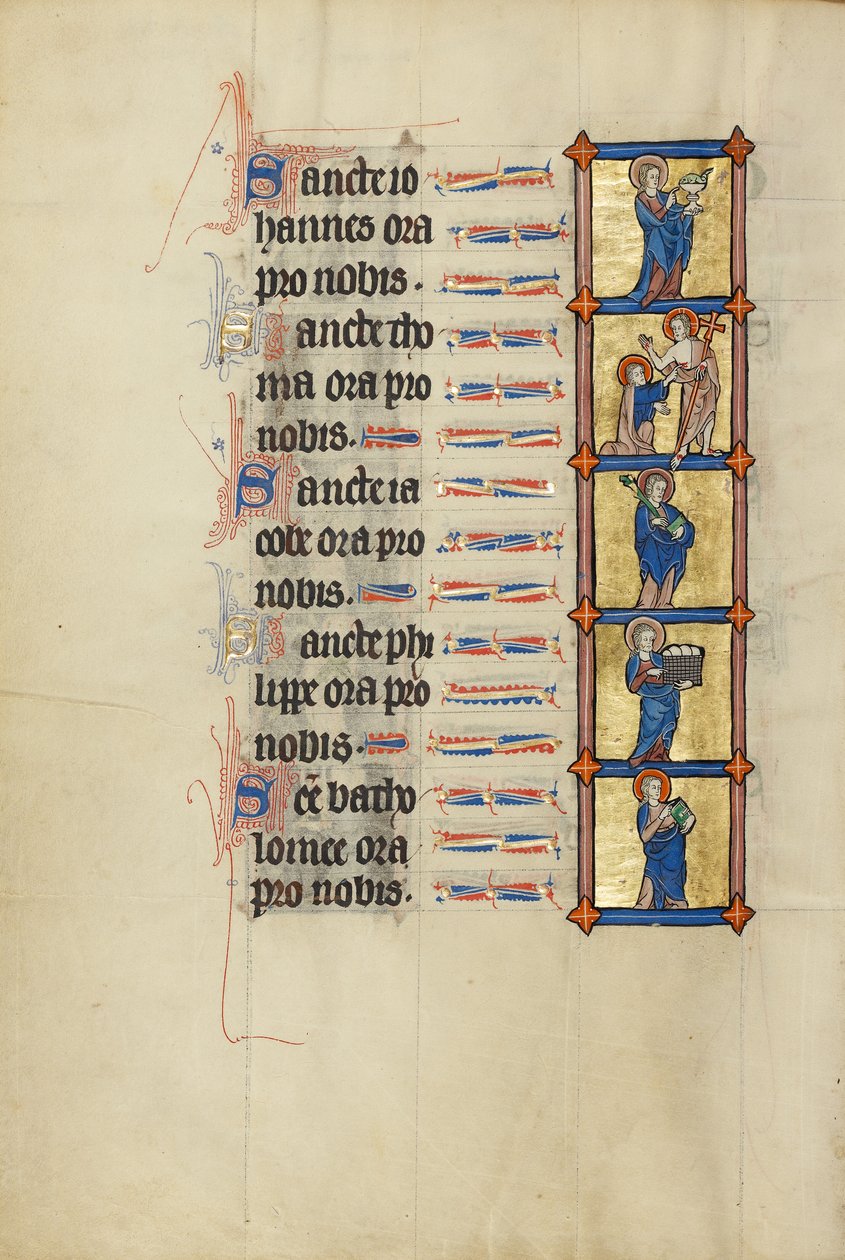 Evangelisten Johannes med den forgiftede kalk; den tvivlende Thomas; Jakob med en bog og den forgiftede kølle; Filip med en kurv med brød; Bartholomæus med en bog af Unknown artist