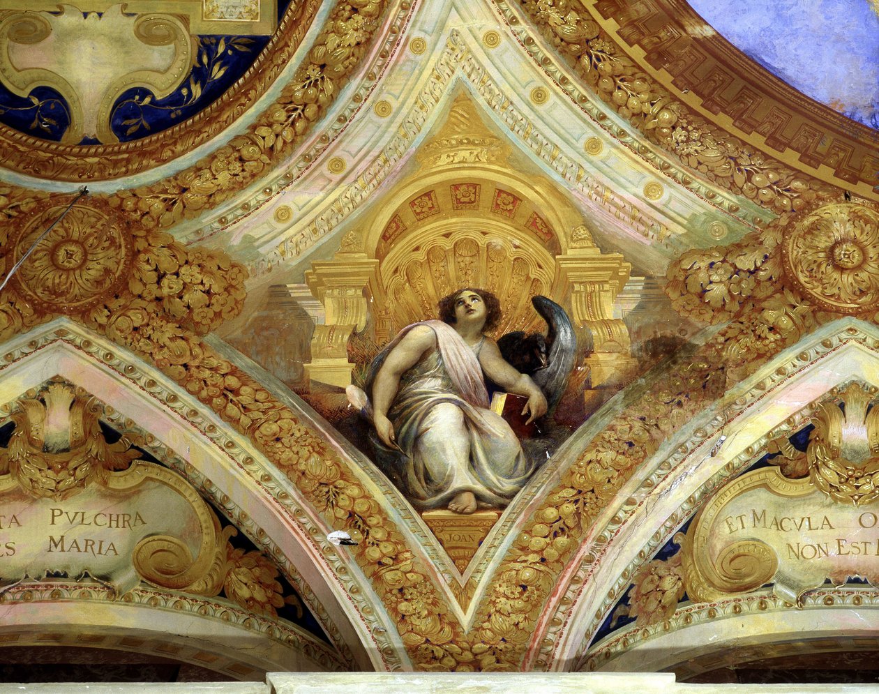 Sankt Johannes evangelisten og ørnen, der symboliserer ham. Kapelloft af det pletfrie design, Menton. af Unknown artist