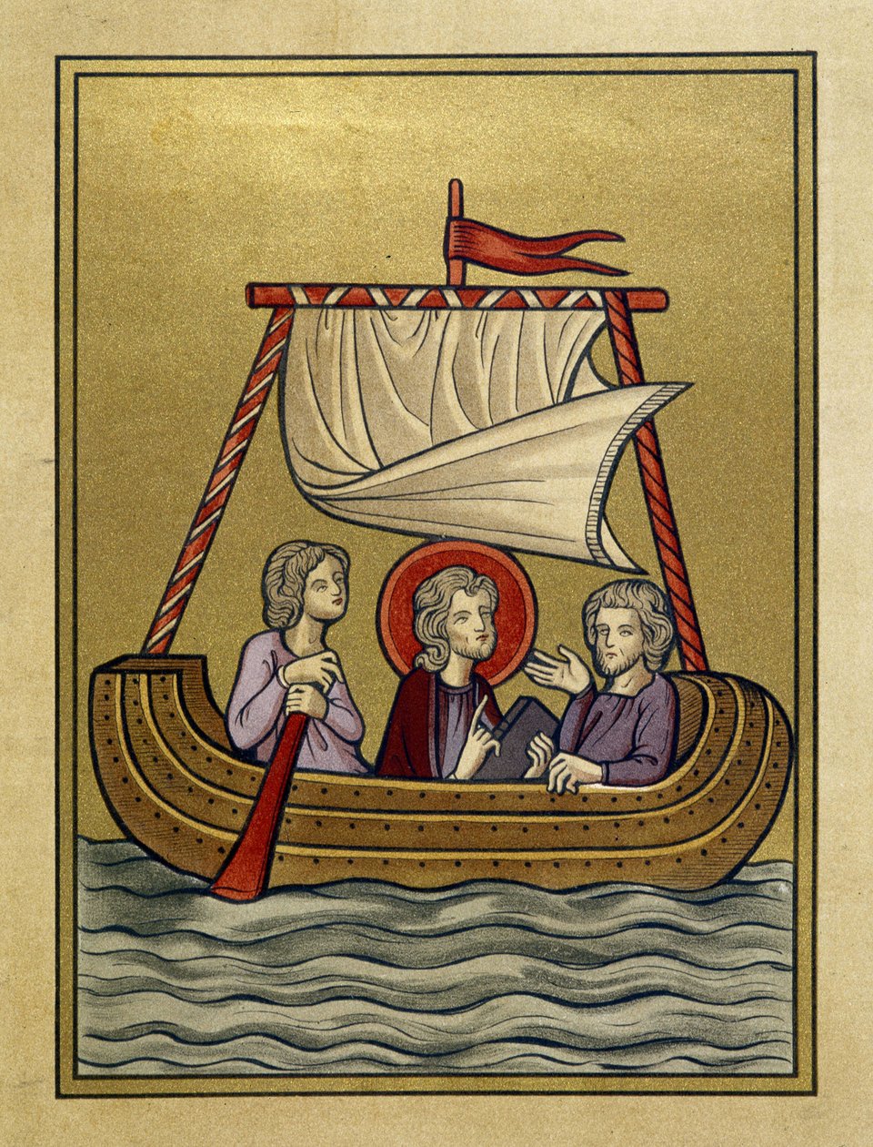Saint Paul, Saint Sylvain (eller Silas) og Saint Timothy på en båd - fra miniature af Unknown artist