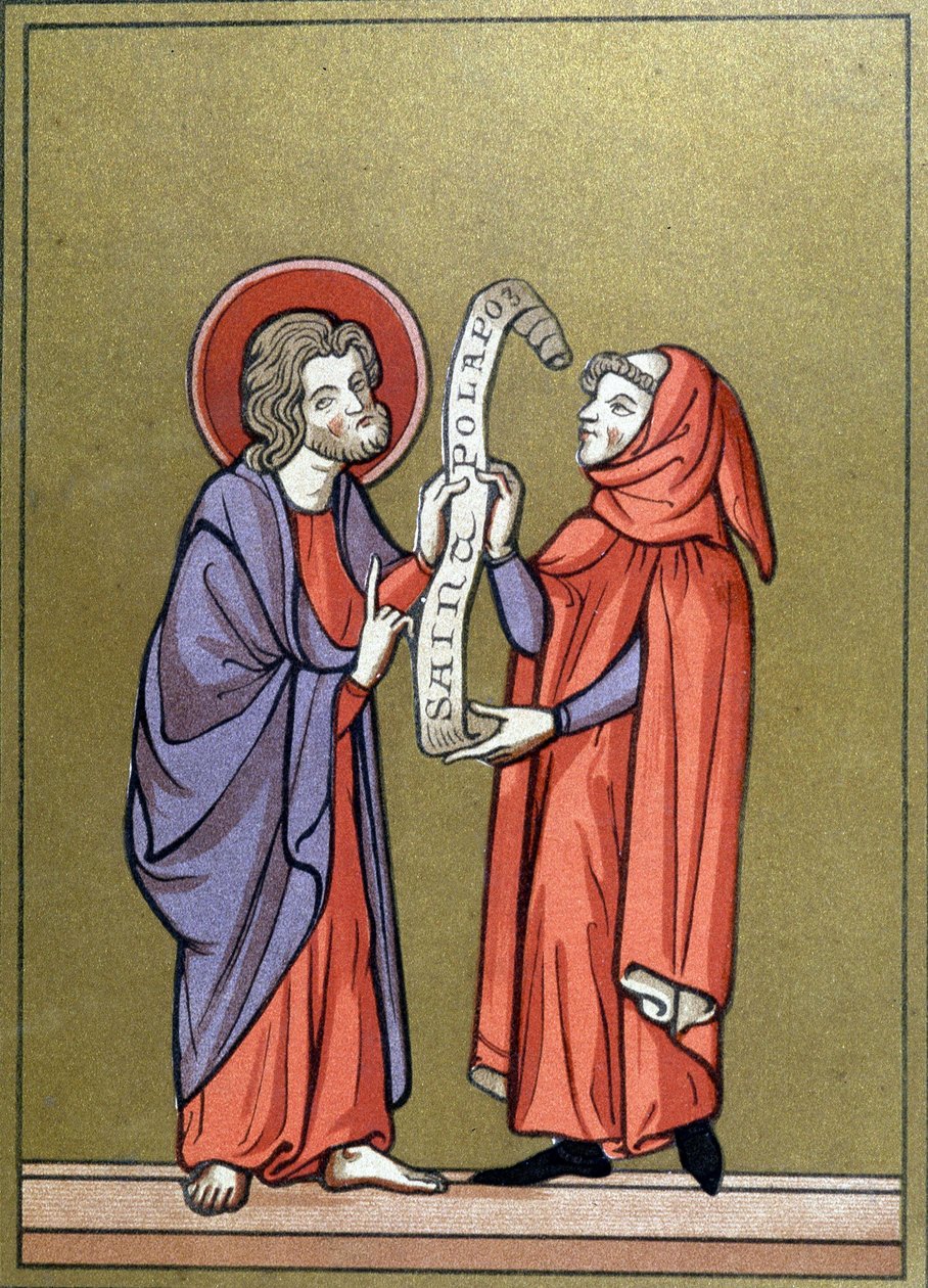 Sankt Paulus modtager sin mission fra Kristus - fra dokument fra det 13. århundrede af Unknown artist
