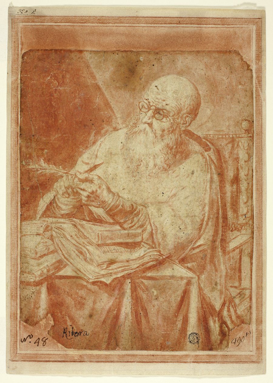 Saint skærper en kuglepen af Unknown artist