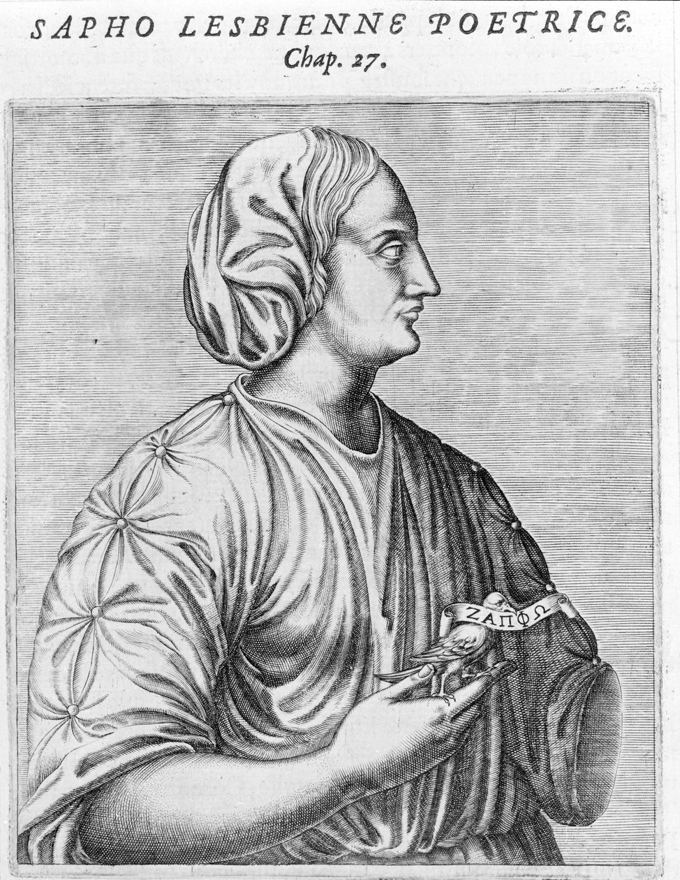 Sapho (Sappho) digter og lesbisk. 1700-tals gravering. af Unknown artist