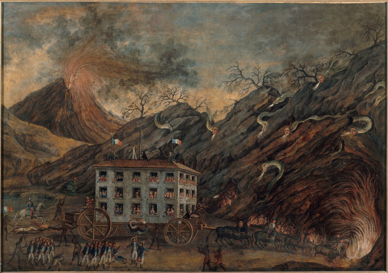 Satirisk allegori om en nedstigning til helvede, mellem 1701 og 1800 (olie på lærred) af Unknown artist