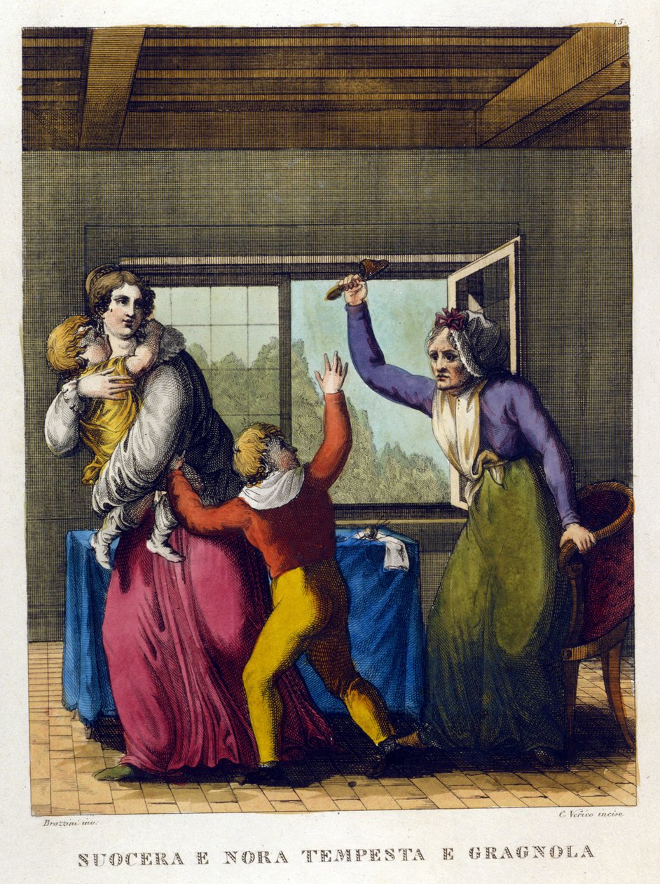 Ordsprog: "" Smuk mor og datter, tempete og grele"". Illustration fra en samling af ordsprog fra det 18. århundrede. af Unknown artist