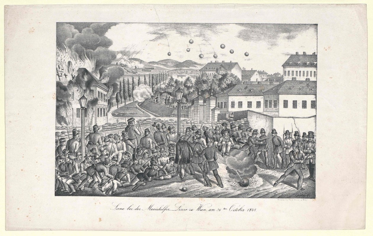 Scene ved Mariahilf-linjen til Wien af Unknown artist
