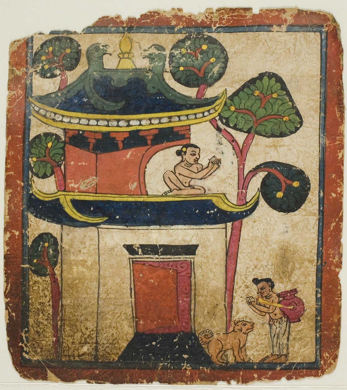 Scene fra historien om Buddha Ushnisha, fra et sæt indvielseskort (Tsakali) af Unknown artist