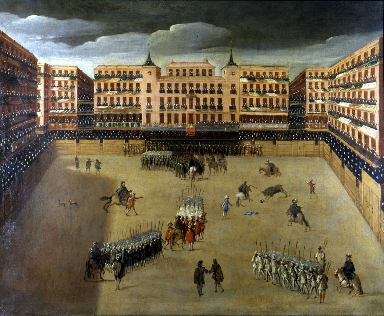 Scene af Corrida i Madrid, olie på lærred af Unknown artist