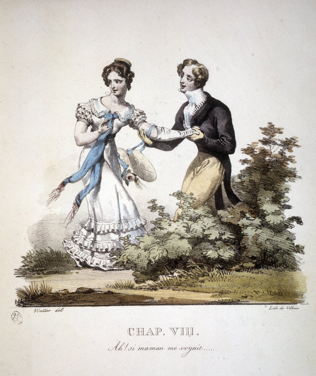 Scene med høflig kærlighed mellem to unge mænd. v. 1820. af Unknown artist