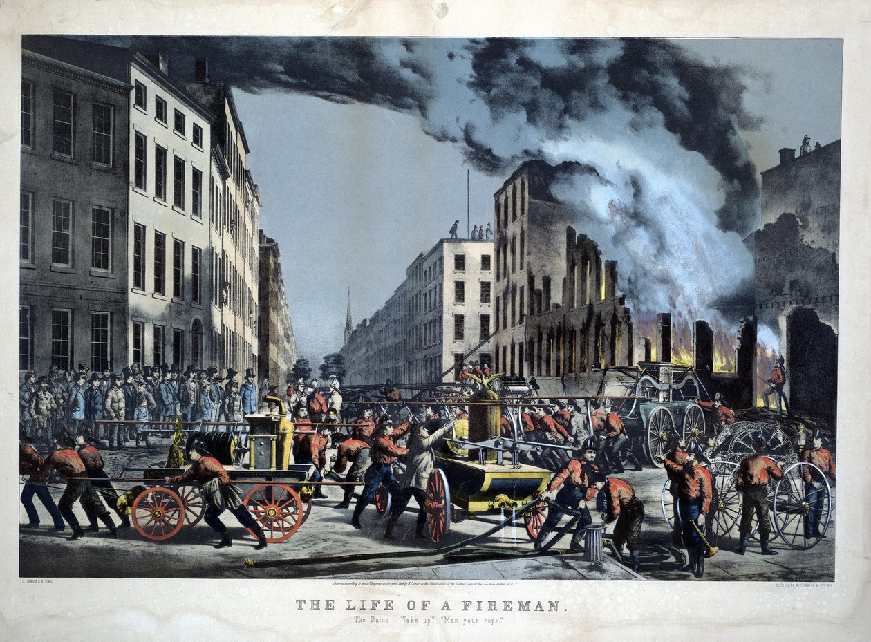 Scene af amerikanske brandmænds daglige liv af Unknown artist