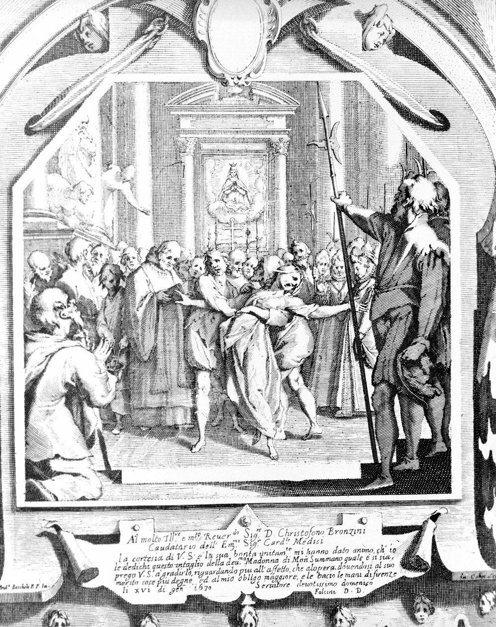 Scene med eksorcisme af en kvinde besat ved hjælp af Madonna af Monsummano i 1630. af Unknown artist