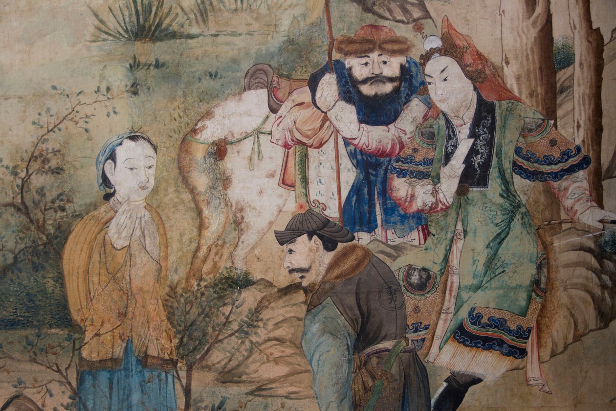 Scener fra hverdagen i Kina, detaljer af det kinesiske tapet, kinesisk kabinet, Jagtbolig, af Filippo Juvarra (1678-1736), Stupinigi, Piemonte, Italien af Unknown artist