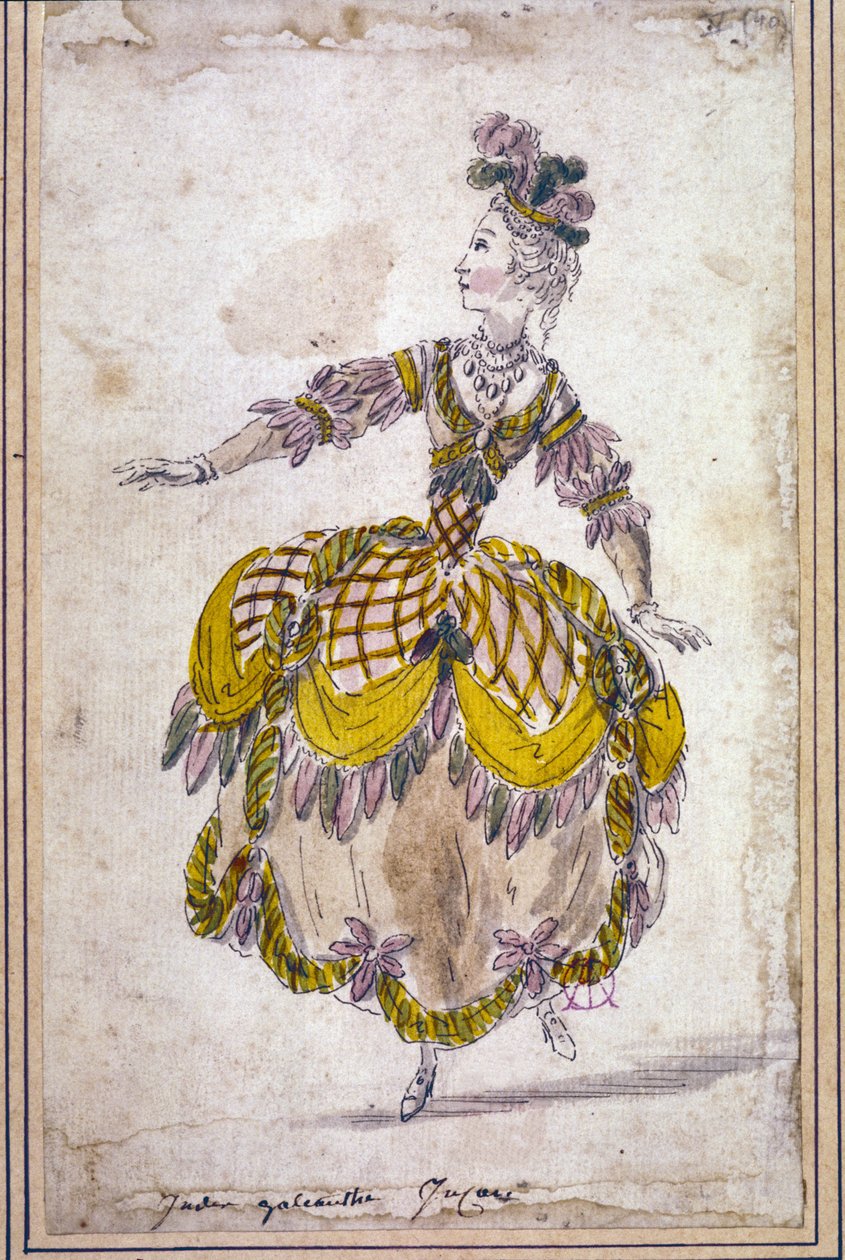 Scenografi: kostumetegning til operaballetten "Les Indes galantes"" af Jean Philippe (Jean-Philippe) Rameau (1683-1764) 1761. Akvarel. af Unknown artist