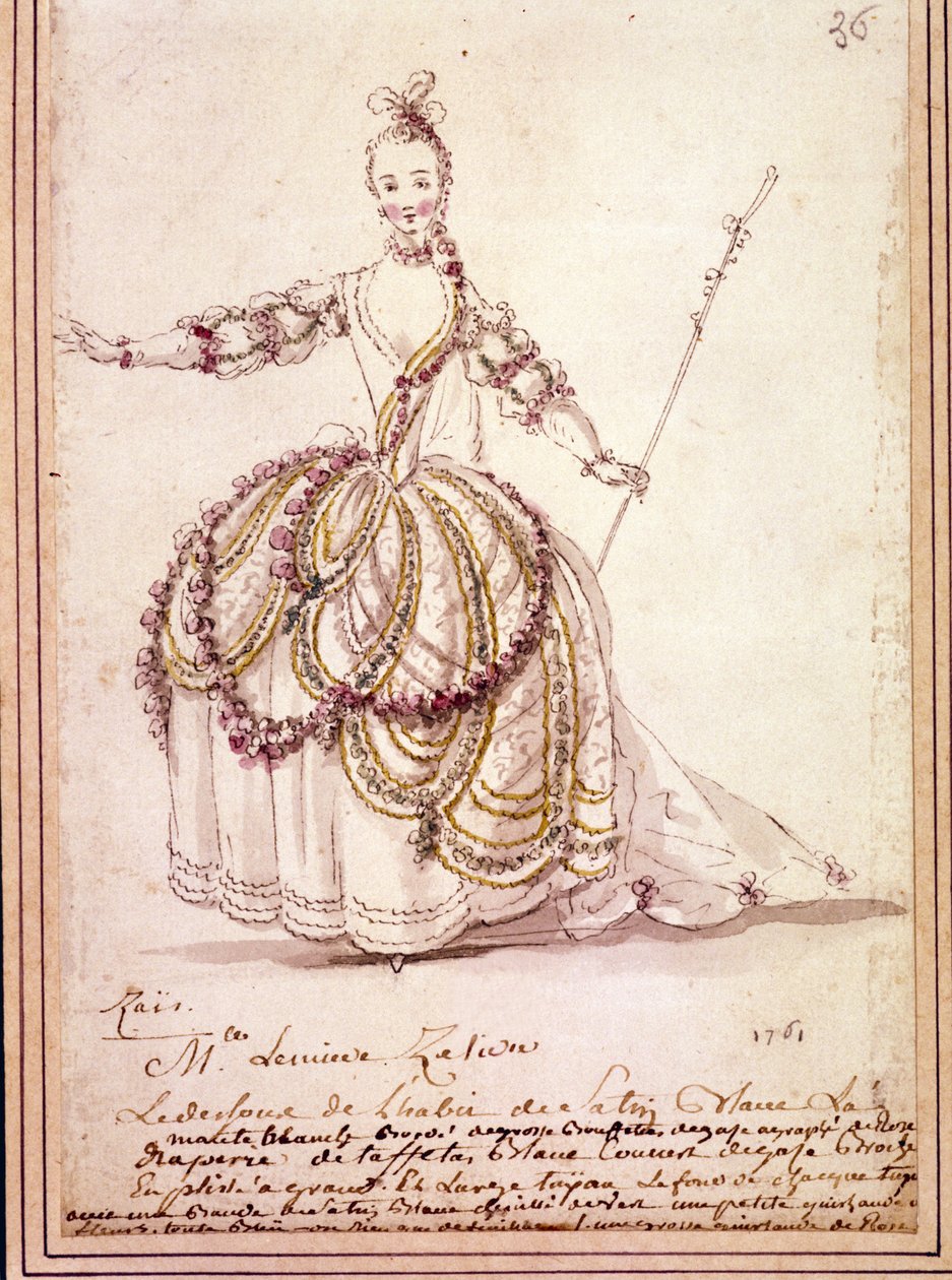 Scenografi: kostumetegning til det pastorale "" Zais" af Jean Philippe (Jean-Philippe) Rameau (1683-1764) 1761. Akvarel. af Unknown artist