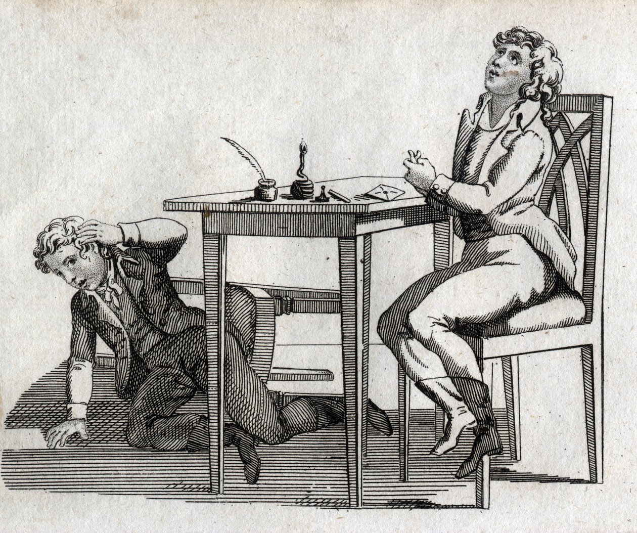 Skoleelever har et bord med inkcrib. Gravering sidst i 1700-tallet. Privat samling. af Unknown artist