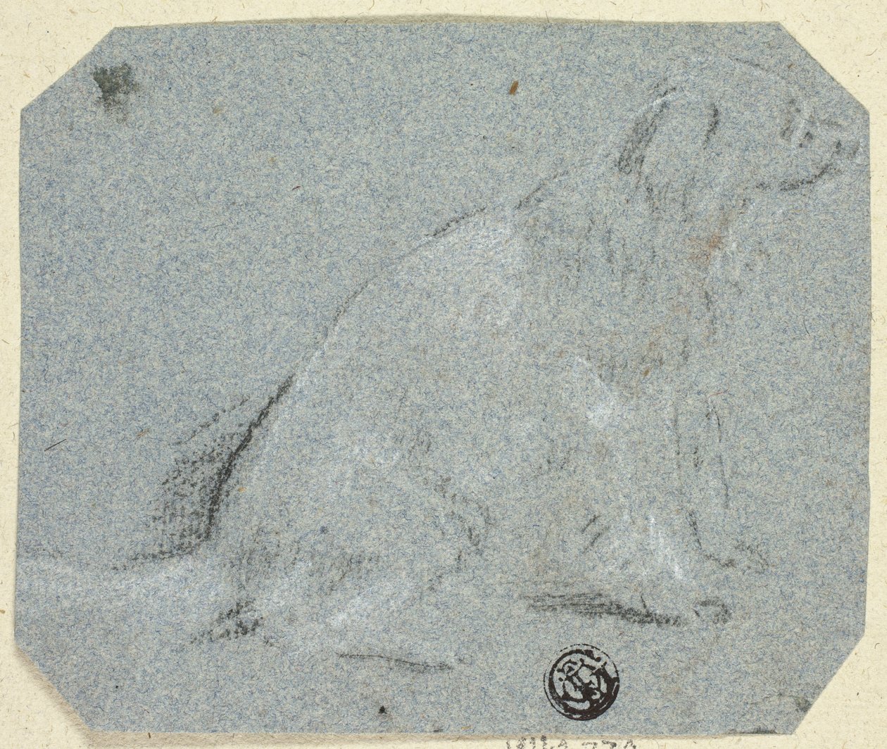 Siddende hund i profil af Unknown artist