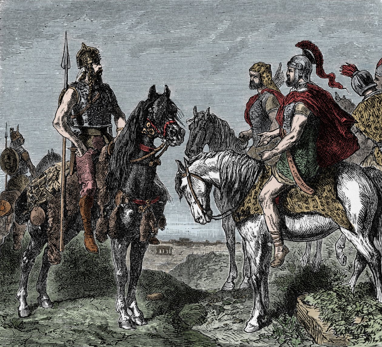 Anden puniske krig: gallerne nægter at rejse sig til fordel for Hannibal - Anden puniske krig (218-202 f.Kr.): gallerne nægter at engagere sig med Hannibal Barca (247-181 f.Kr.) af Unknown artist