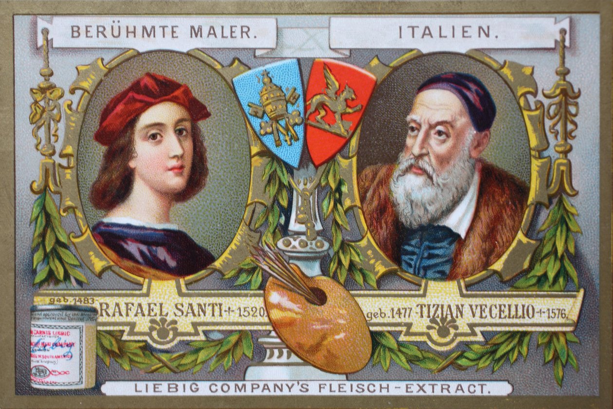Serie af malerier af berømte malere, Rafael Santi og Tiziano Vecellio, Italien af Unknown artist