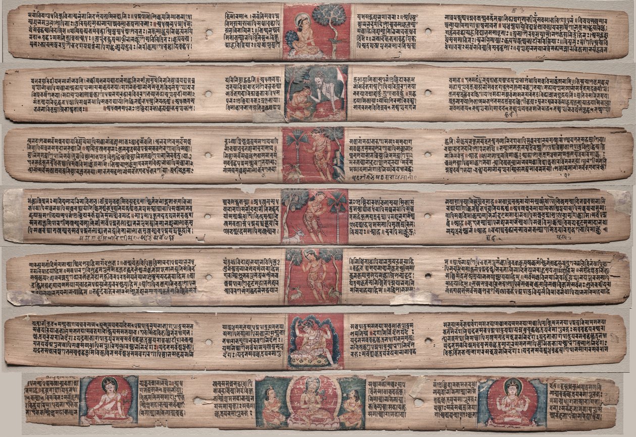 Syv blade fra et manuskript af Gandavyuha-sutraen (Skriften om den Højeste Array) af Unknown artist