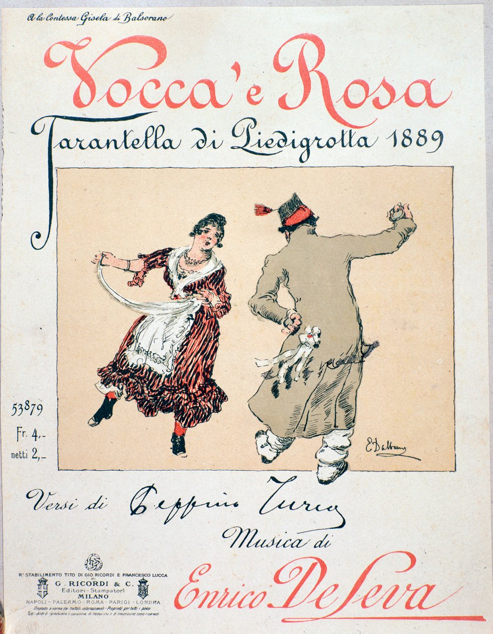Nodecover af tarantellaen Vocca e Rosa af Enrico de Leva af Unknown artist
