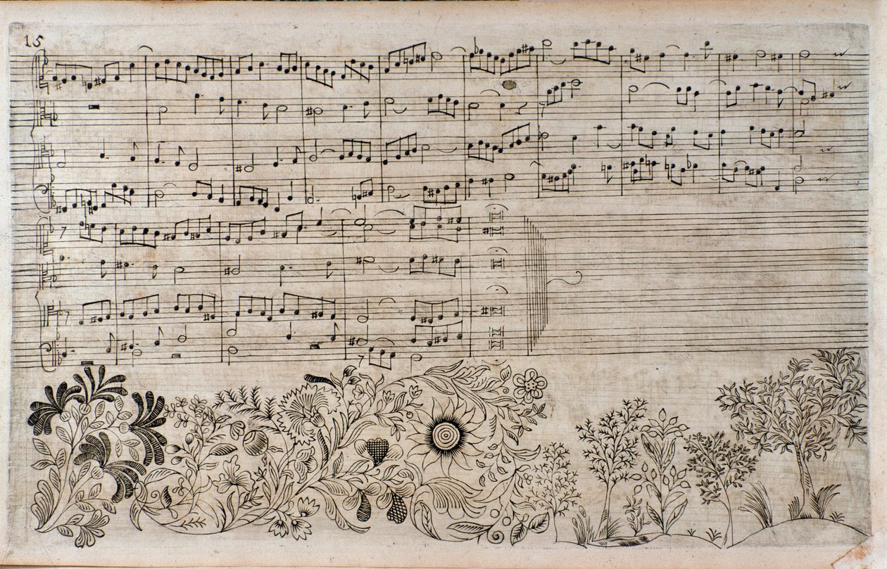 Nodehæfter til The Art of the Fugue, slutningen af kontrapunkt 5, af Johann Sebastian Bach af Unknown artist