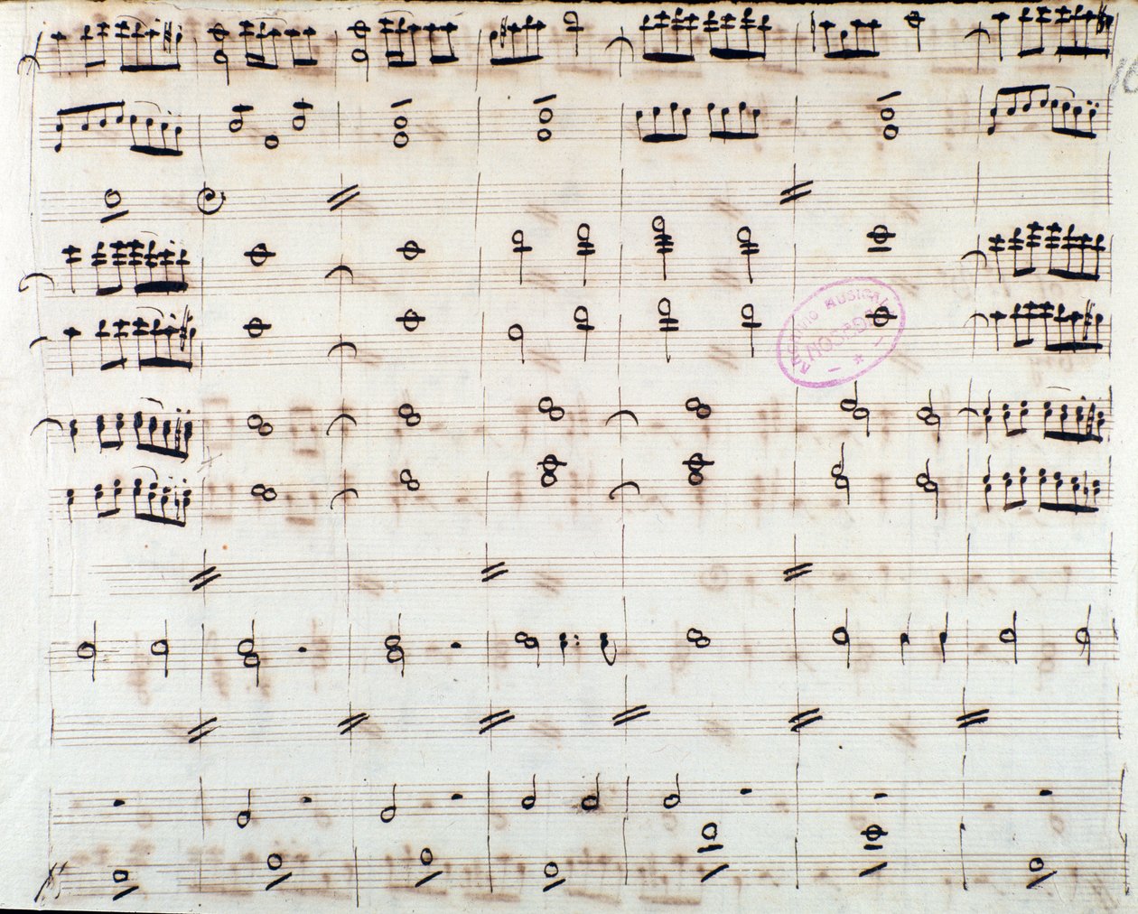 Nodeblad for den første violin i åbningen af Mithridate, King of the Pont, opera af Mozart (1770) af Unknown artist