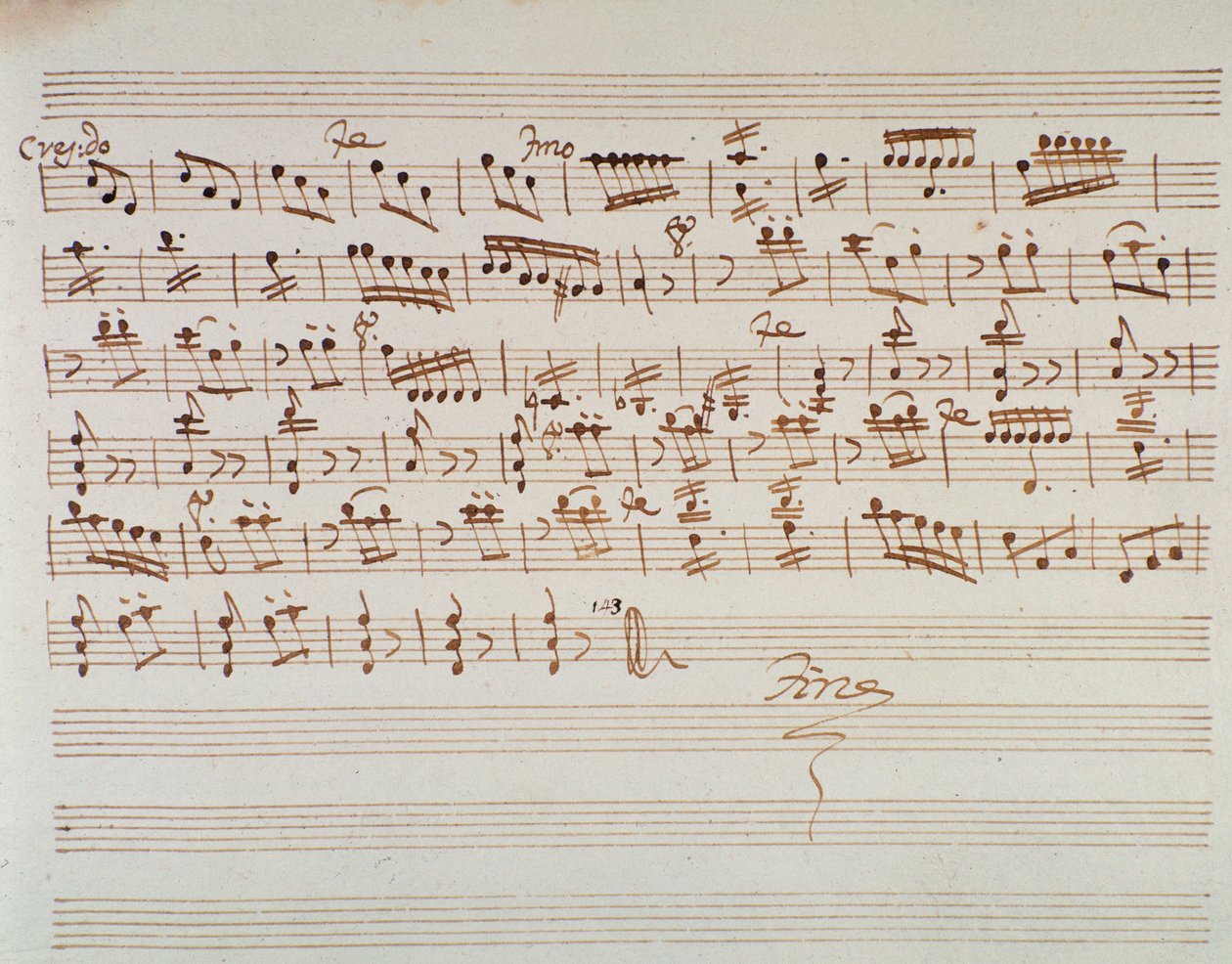 Nodeblad for den første violin i åbningen af Mithridate, King of the Pont, opera af Mozart (1770) af Unknown artist