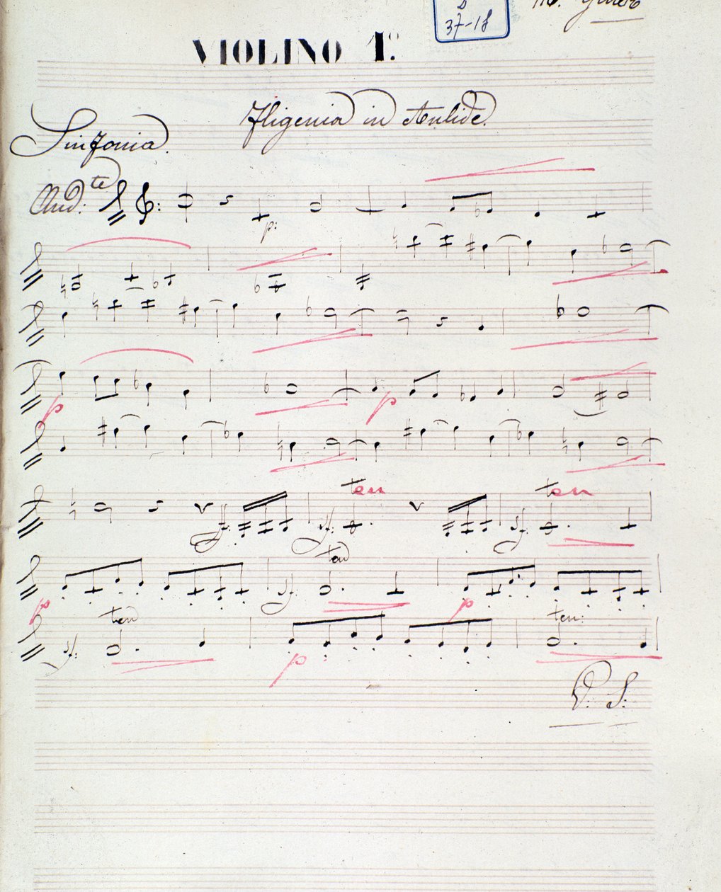 Nodeside for den første violin af Iphigenie en Aulide, opera af C. W. Gluck, ca. 1774 af Unknown artist