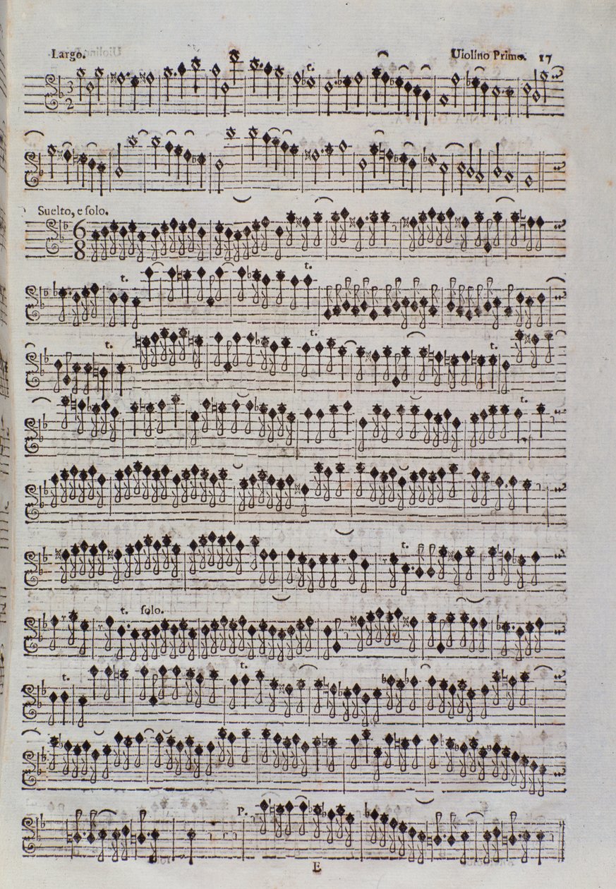 Nodeside for violinen i Sinfonia da chiesa og to violiner af Francesco Manfredini af Unknown artist
