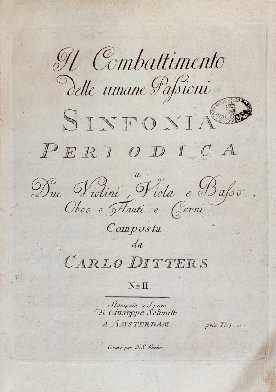 Nodeblad for Periodic Symphony (The Combat of Human Passions) af Karl Ditters von Dittersdorf af Unknown artist