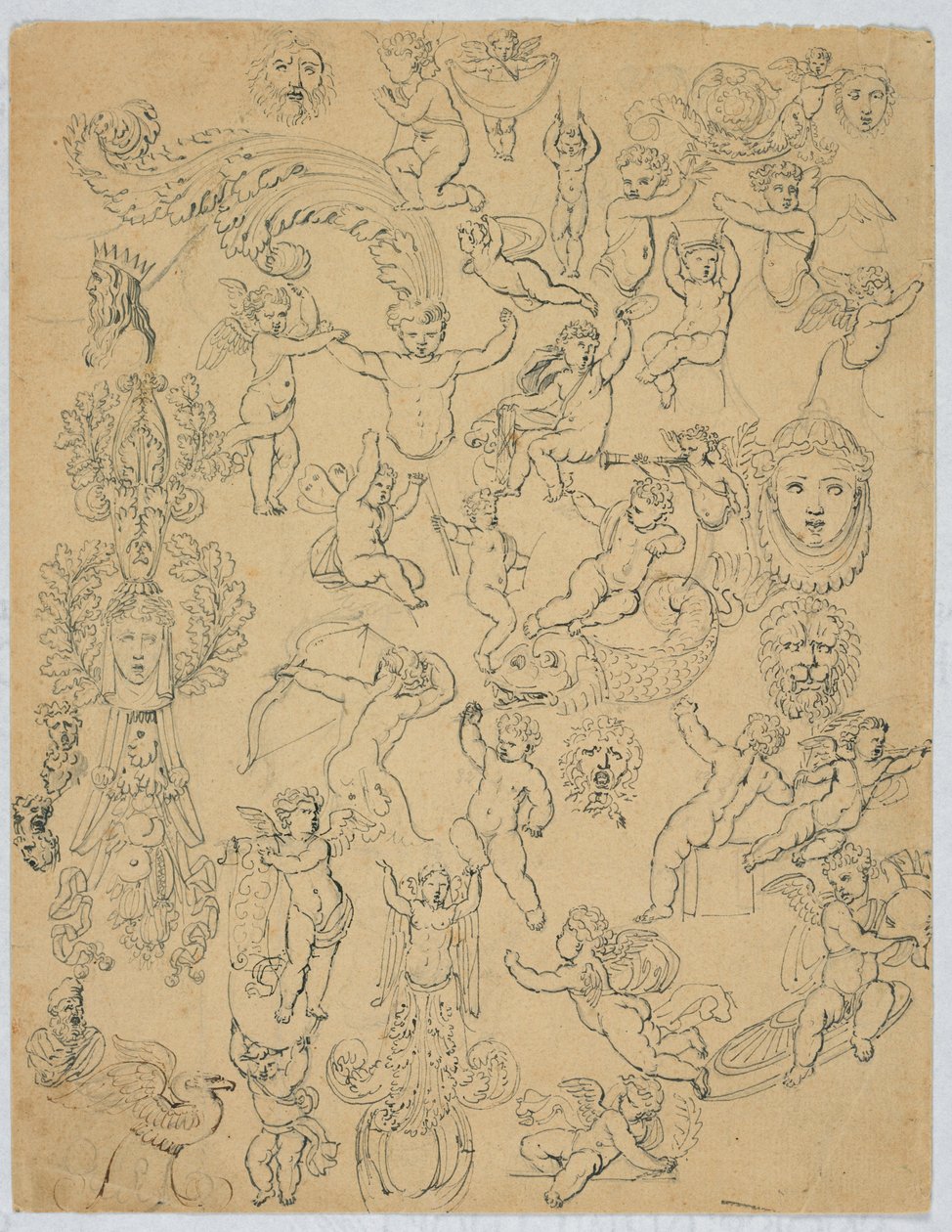 Ark med putti og undersøgelser efter antikken af Unknown artist