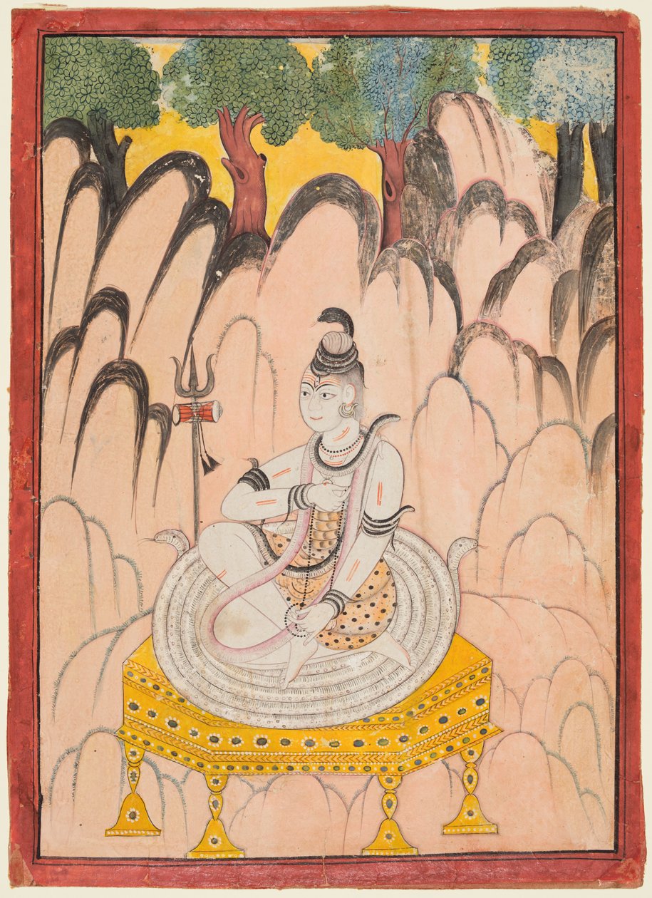 Shiva sidder på en trone i et landskab af Unknown artist