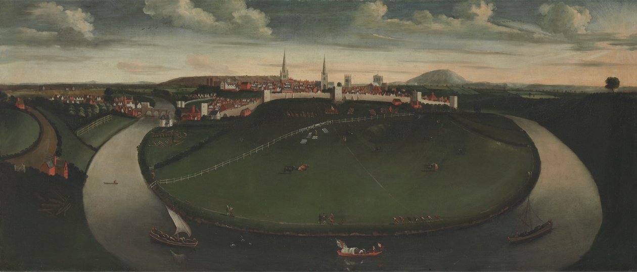 Shrewsbury og floden Severn af Unknown artist