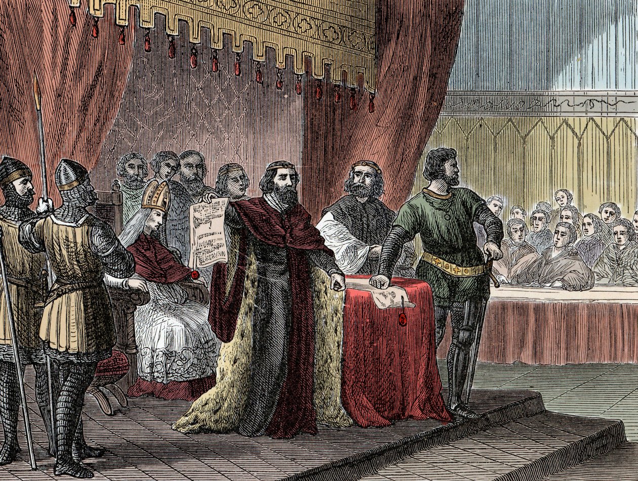 Underskrift af "" det store charter"" af kong John Sans Terre (1167-1216) ("" Magna Carta") til Runnymede den 15. juni 1215" af Unknown artist