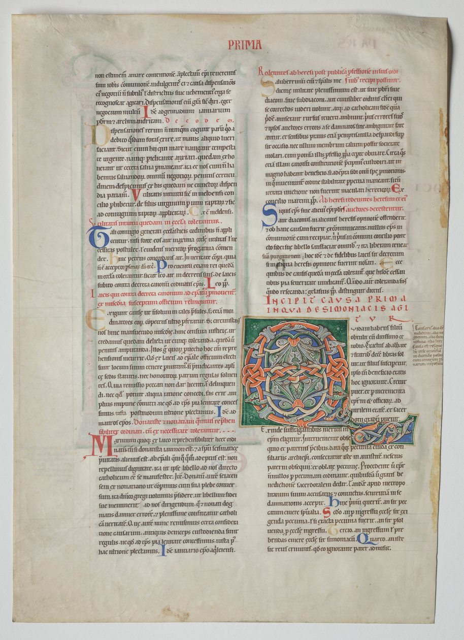 Single Leaf from a Decretum af Gratian: Dekoreret indledende Q af Unknown artist