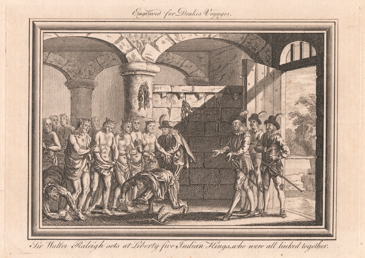 Sir Walter Raleigh sætter på Liberty Five Indian Kings, som alle var knyttet sammen af Unknown artist