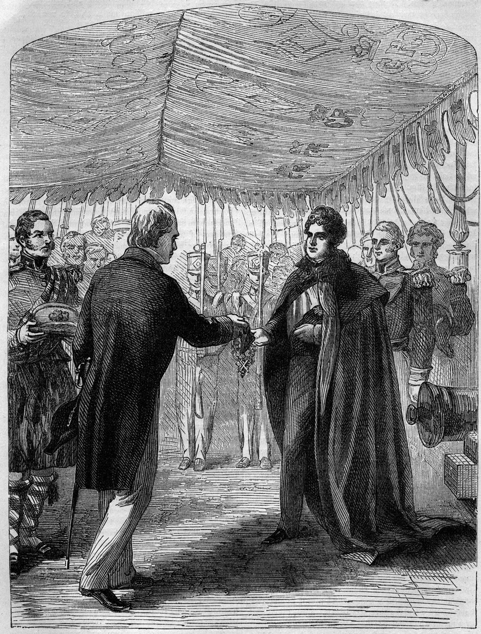 Sir Walter Scott præsenterer St Andrews kors til kong George IV af Unknown artist