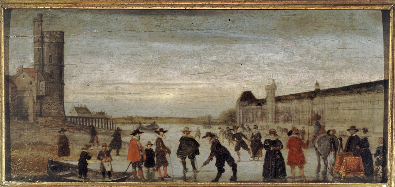Skøjteløbere på Seinen i 1608, ca. 1608 (olie på træ) af Unknown artist