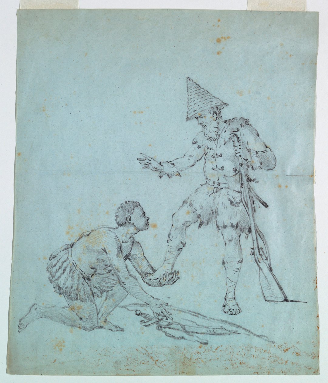 Skitse til en bomuldsprint: Robinson Crusoe af Unknown artist