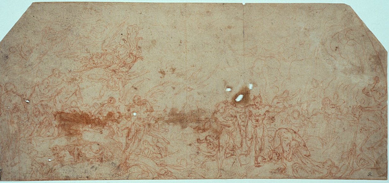 Skitse til den sidste dom (recto); hovedstudie (verso) af Unknown artist