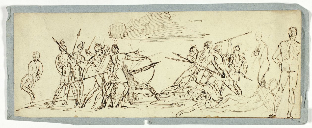 Skitse af kampscene (recto); Fregat (omvendt) af Unknown artist