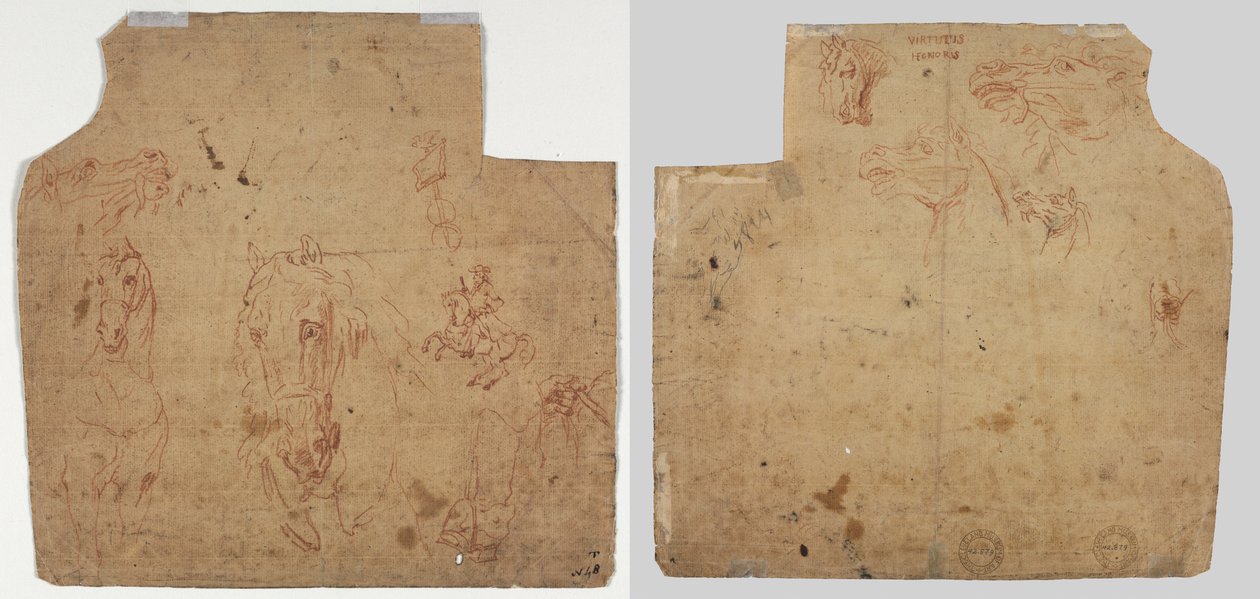 Skitser af Heste og Ryttere (recto); Skitser af heste (verso) af Unknown artist