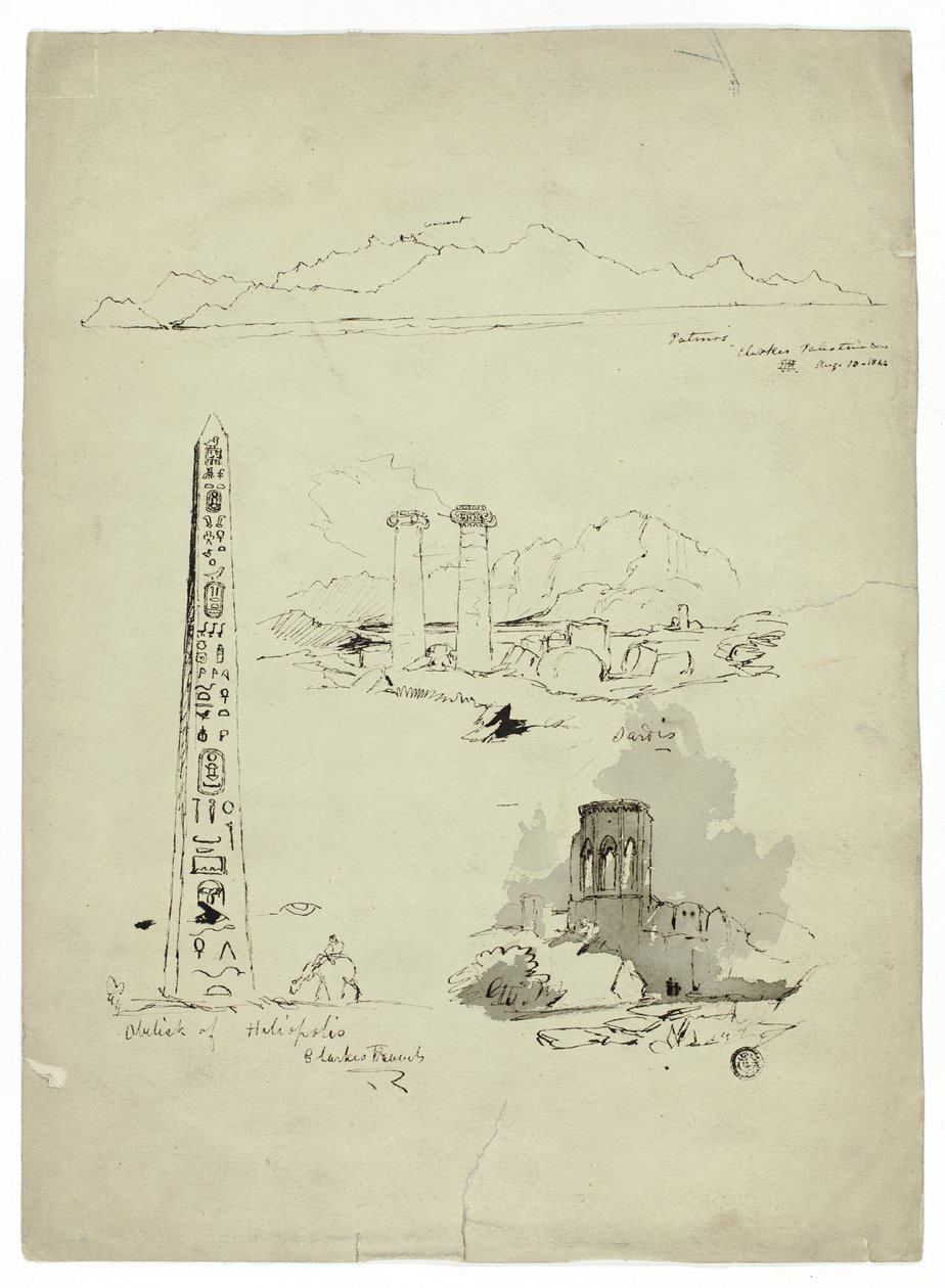 Skitser af Patmos, Sardis, Obelisk af Heliopolis af Unknown artist