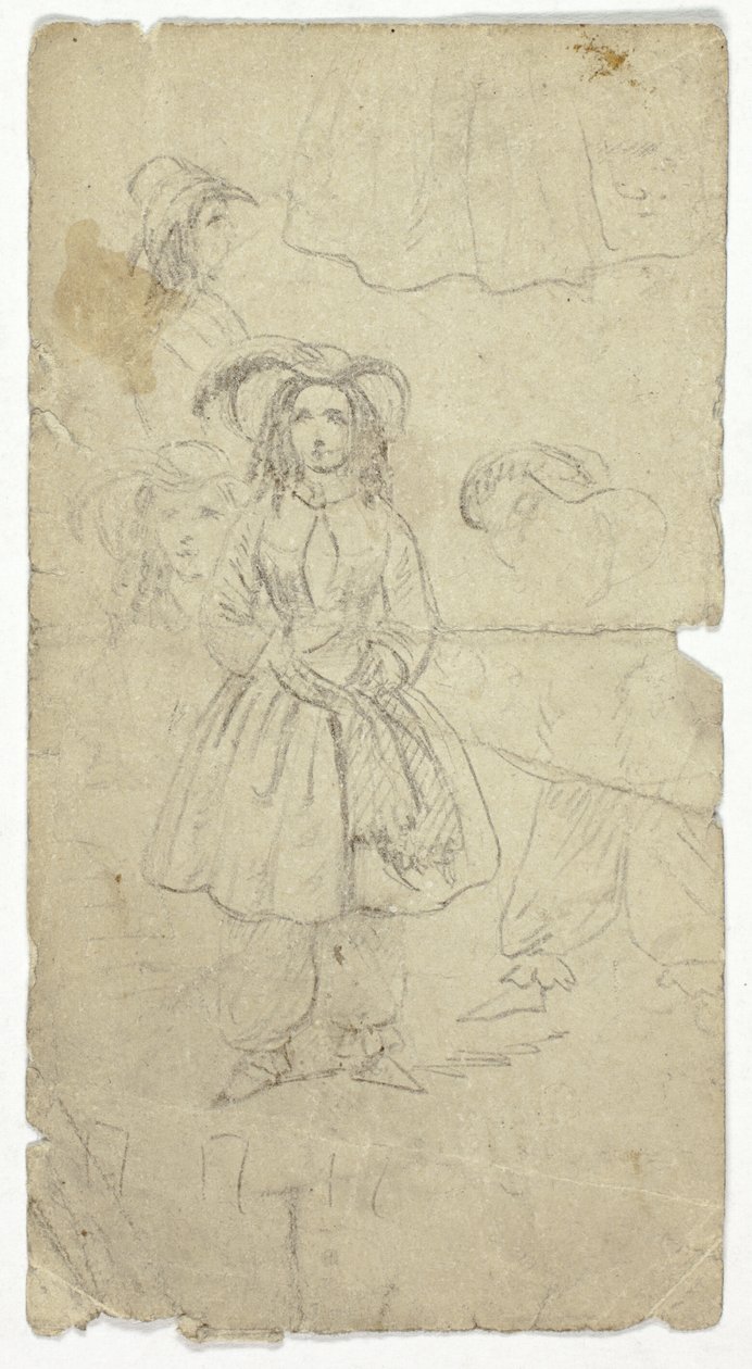 Skitser af ung pige (recto); Skitser af banjospiller (verso) af Unknown artist