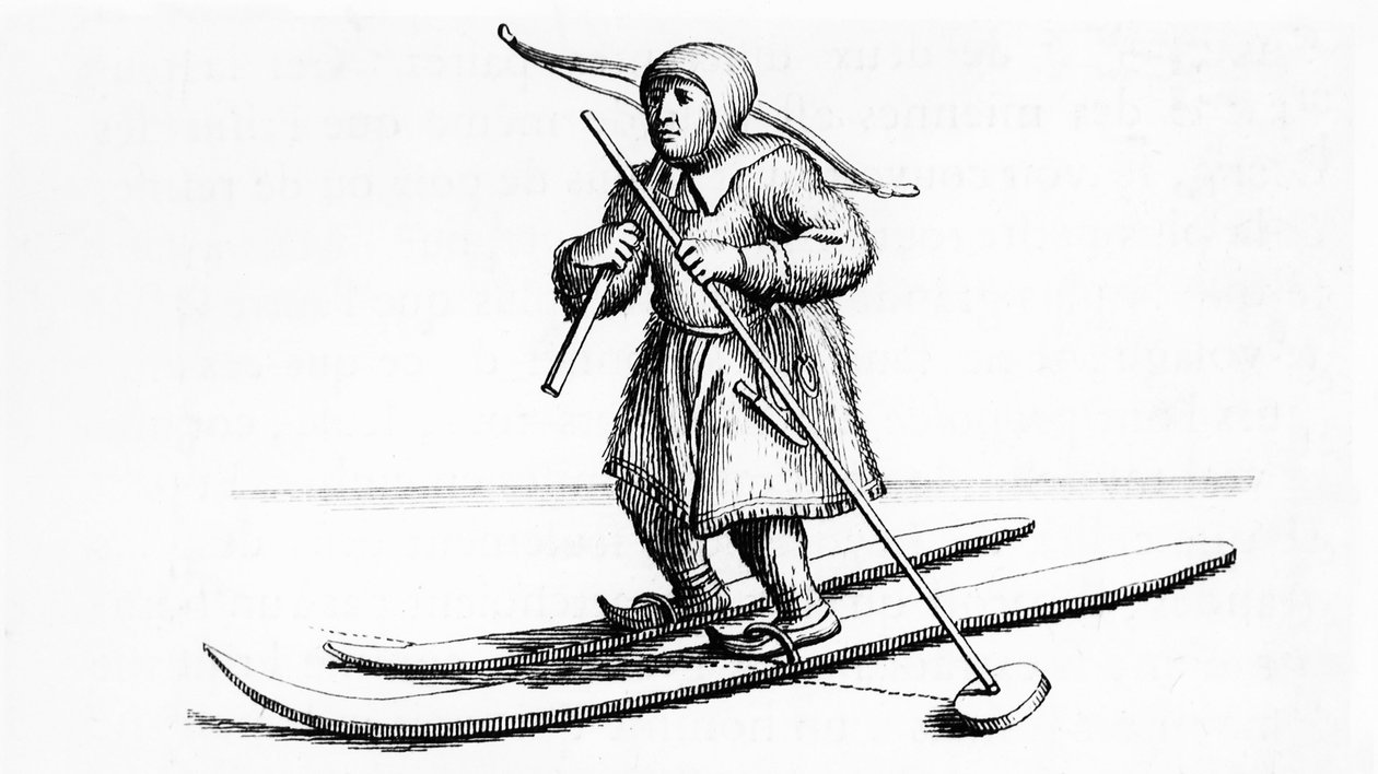Ski Lapon af ujævn længde - i "" Laponia"" af Johanes Schefter, gravering af Unknown artist