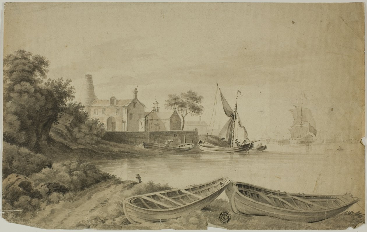 Lille hollandsk havn med forsendelse af Unknown artist
