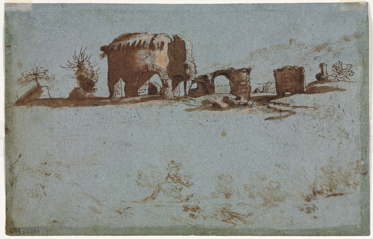 Lille gruppe af romerske ruiner (verso) af Unknown artist