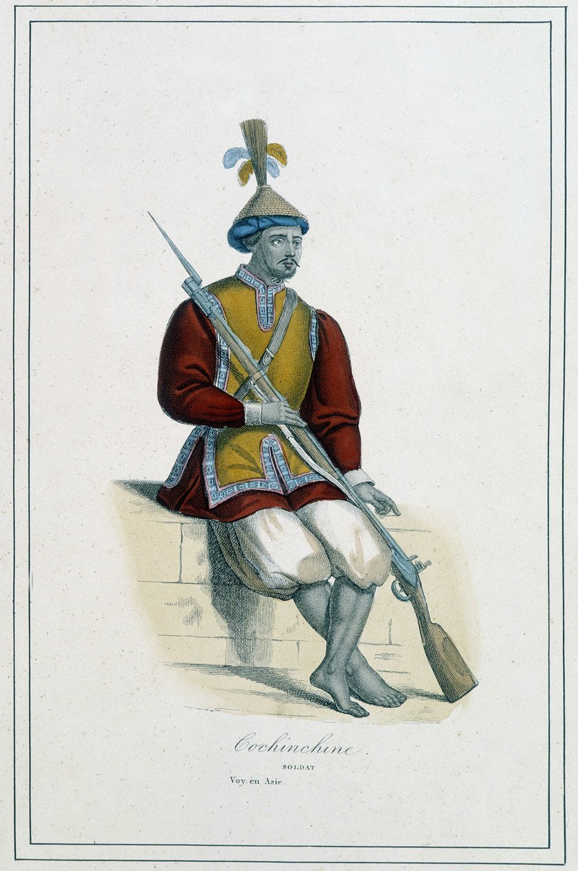 Soldat of Cochinchinean Armor - i "The different peoples of the earth"" af abbed Paul Jonhanneaud, Librairie des Bons livres af Unknown artist